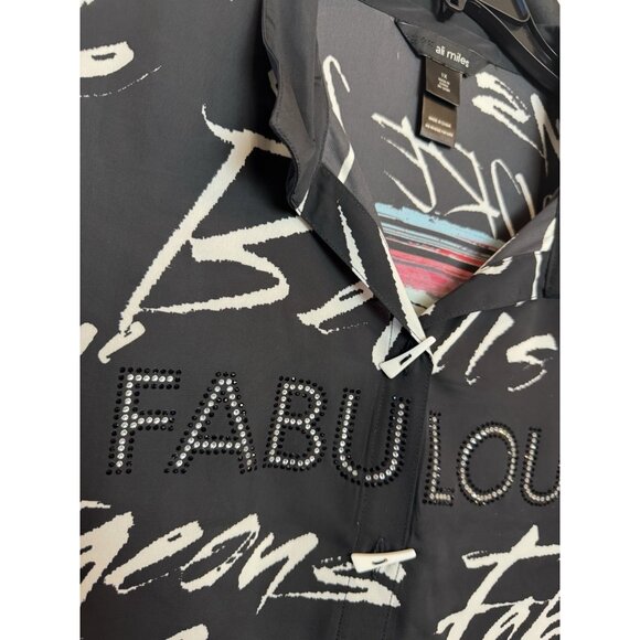 Ali Miles 1X Embellished Fabulous Wire Collar 3/4 Sleeve Button Front Tunic NEW - Picture 7 of 13